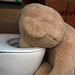 Avec Monique , nous avons été choqués à la vue d'un ours passablement aviné , qui vomissait dans la cuvette des toilettes .