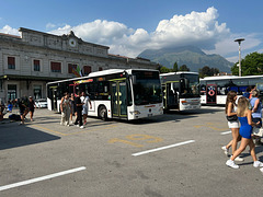 Dolomitibus buses at Belluno Railway Station - 25 Aug 2023 (JLS18) (Photo courtesy of Jane Slater)