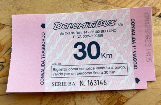 Dolomitibus bus ticket - 25 Aug 2023 (JLS22) (Photo courtesy of Jane Slater) Dolomitibus bus ticket - 25 Aug 2023 (JLS22) (Photo courtesy of Jane Slater)