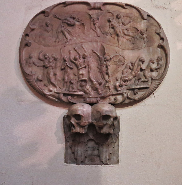 st petrock, exeter, memorial to jonathan and elizabeth ivie, +1717 and 1698, with doom by john weston