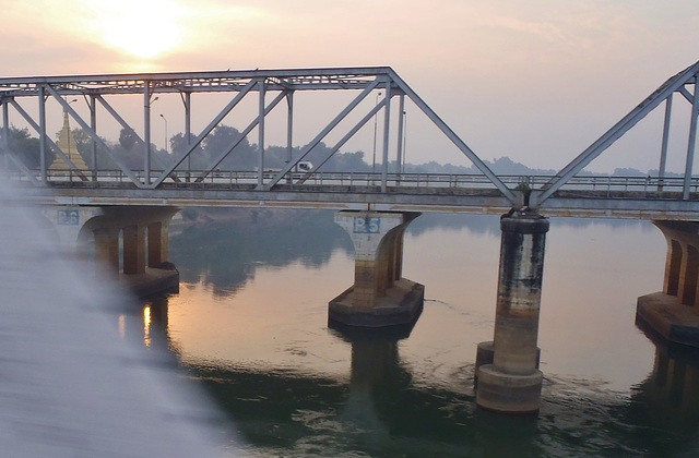 river crossing at sunset