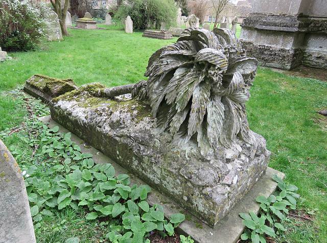 barnack church, hunts  (54) c19 gravestone with fallen palm tree to george ayscough booth +1868