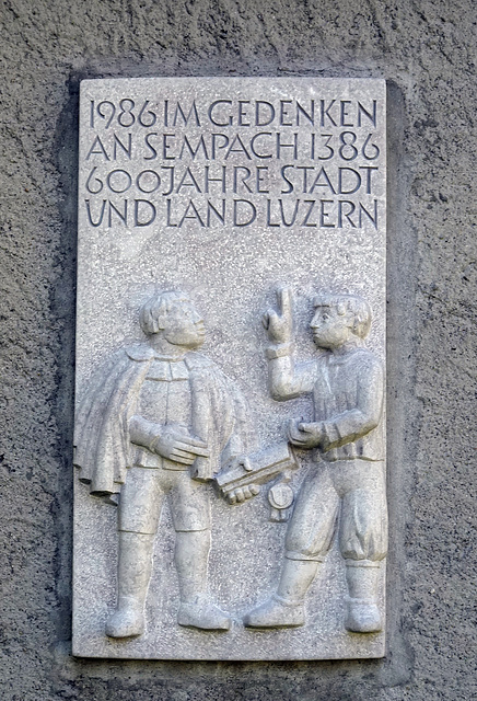 Gedenktafel Schlacht zu Sempach 1386 und 600 Jahre Stadt und Land Luzern