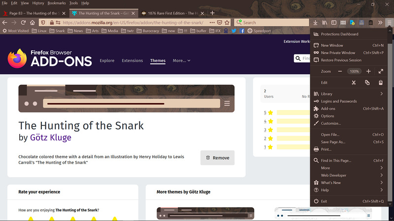 "The Hunting of the Snark" Firefox theme