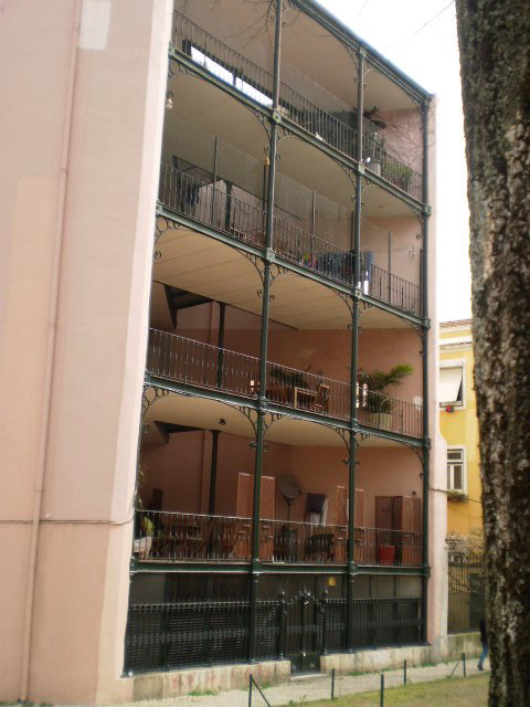 Building's back side balconies.