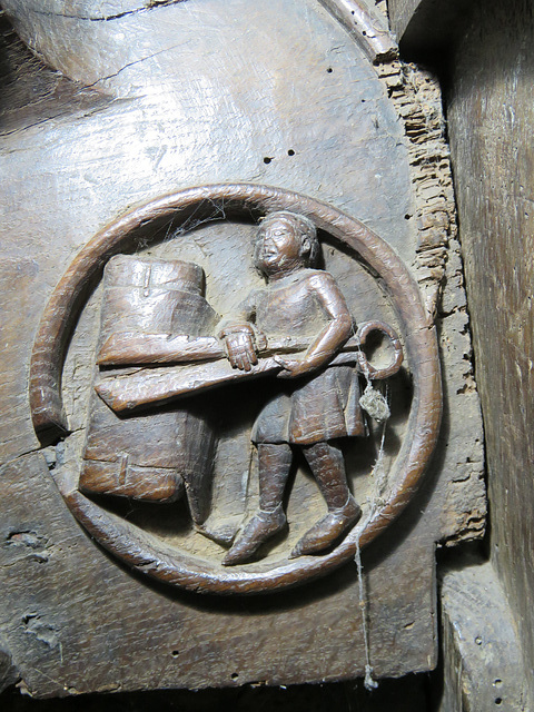 brampton church, hunts (26) c14 misericord shears and woolbale