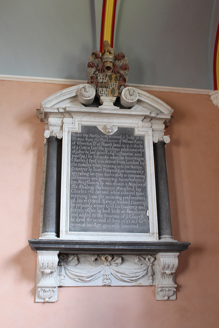 Memorial to Thomas Rant,St Margaret's Church, Thorpe  Market, Norfolk