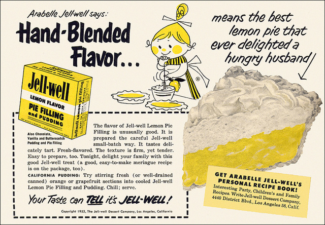 Jell-Well Pie Filling/Pudding Ad, 1953