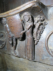 brampton church, hunts (29) c14 misericord knight and ladt shield supporters
