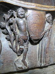 brampton church, hunts (30) c14 misericord knight and lady shield supporters