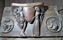 brampton church, hunts (31) c14 misericord knight and lady shield supporters