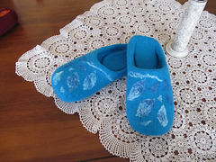 blue felted slippers
