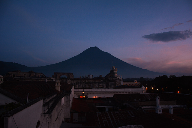 Antigua de Guatemala, Sunset over Volcano of Agua (3760 m)