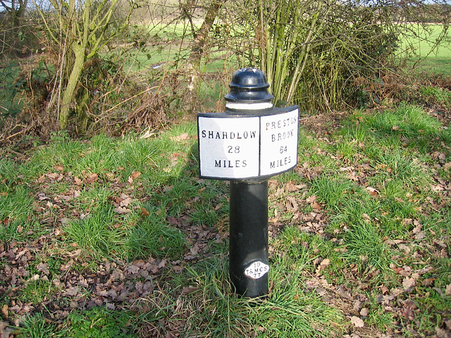 Milepost on the Trent and Mersey Canal
