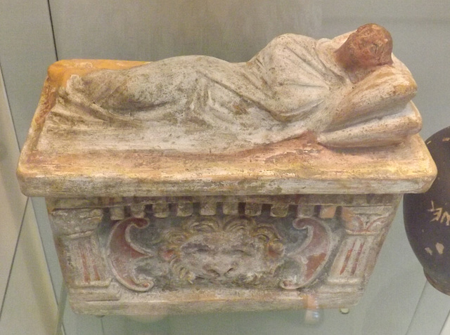 Painted Terracotta Cinerary Urn with a Sleeping Woman on the Lid in the British Museum, May 2014