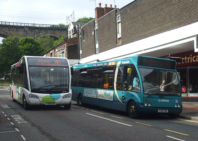 DSCF2165 Scarlet Band YJ64 DYG and Arriva  2838 (YJ08 XBU) in Durham  - 31 May 2018