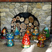 Fireplace with decorated wooden mushrooms