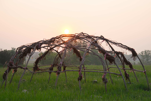 sweat lodge frame at sunrise 3