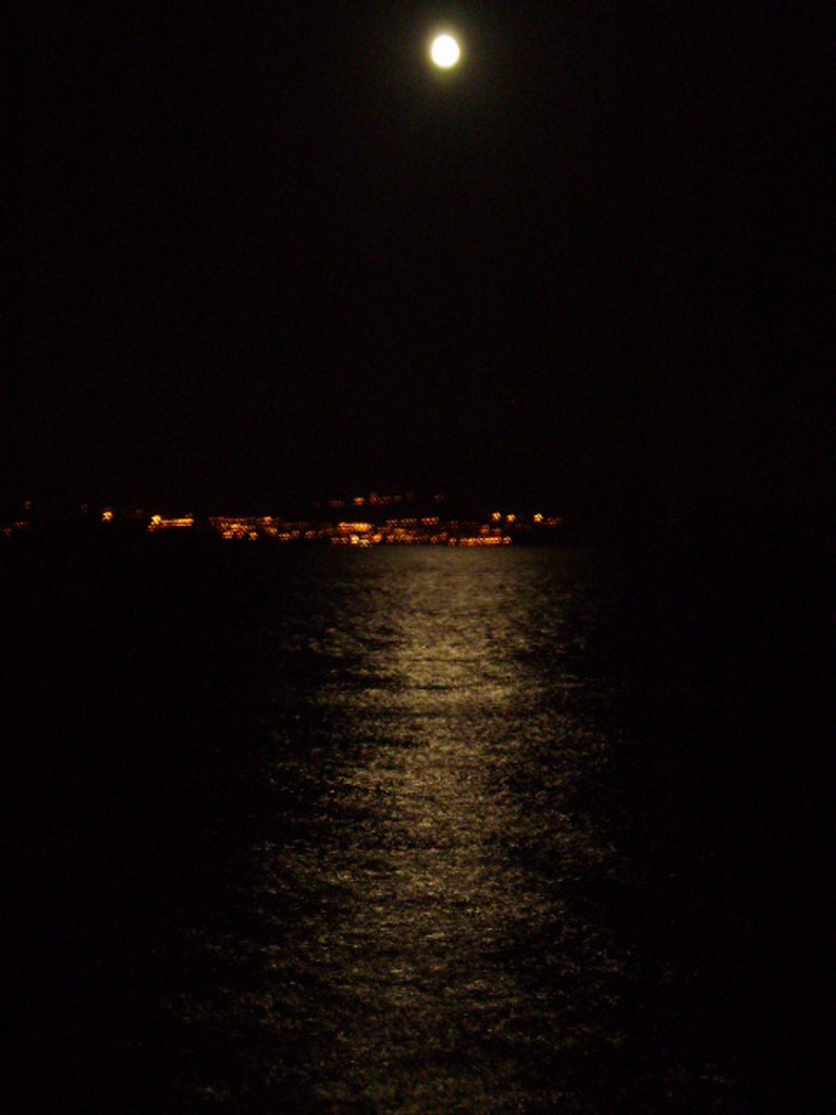 Moonlight over the ocean.