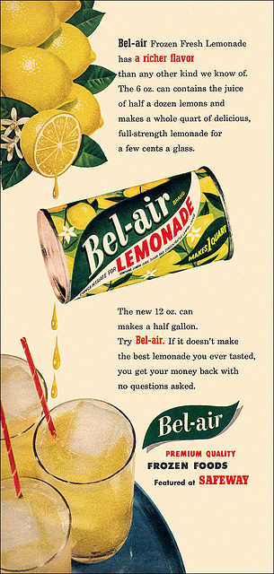 Bel-Air Frozen Lemonade Ad, 1953