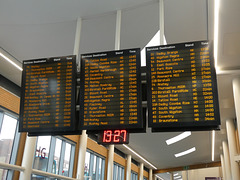 Departure board at Haymarket Bus Station, Leicester - 27 Jul 2019 (P1030355)