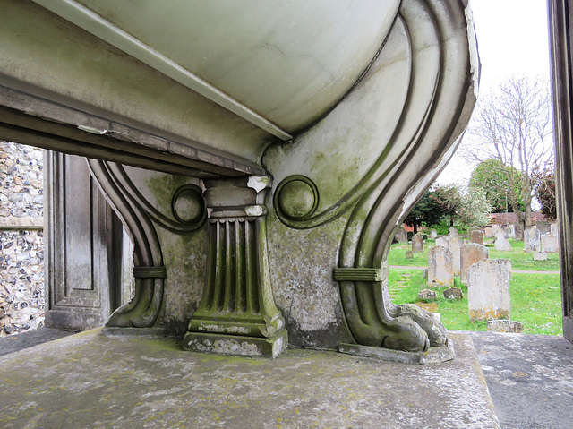 cobham church , surrey (4)lion paw feet on c19 chest tomb of harvey combe +1818