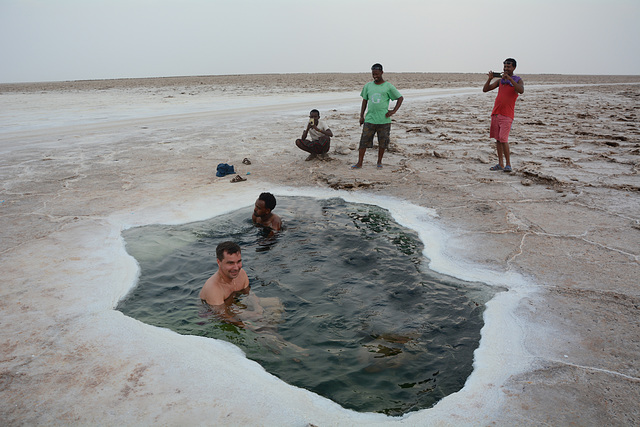 Ethiopia, Danakil Depression, Natural Warm Salty Bath on a Salt Flat Plain Ethiopia, Danakil Depression, Natural Warm Salty Bath on a Salt Flat Plain