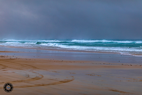 Rough sea with rain and wind