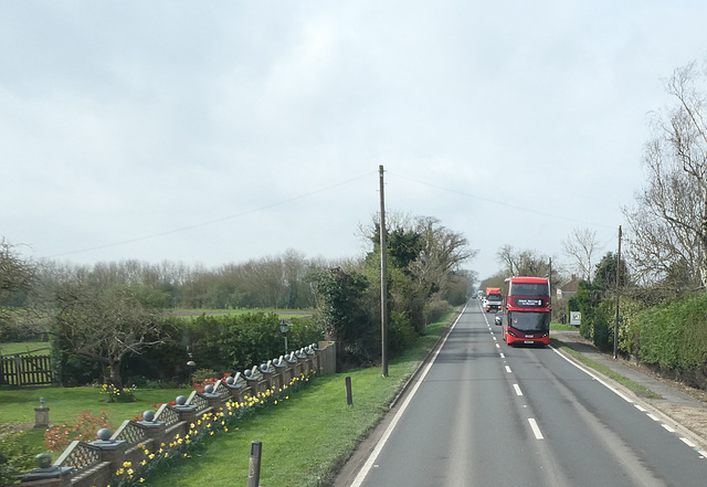 First Eastern Counties Buses 36906 (YN69 XZK) on the A47 near Thorney - 21 Mar 2024 (P1170701)