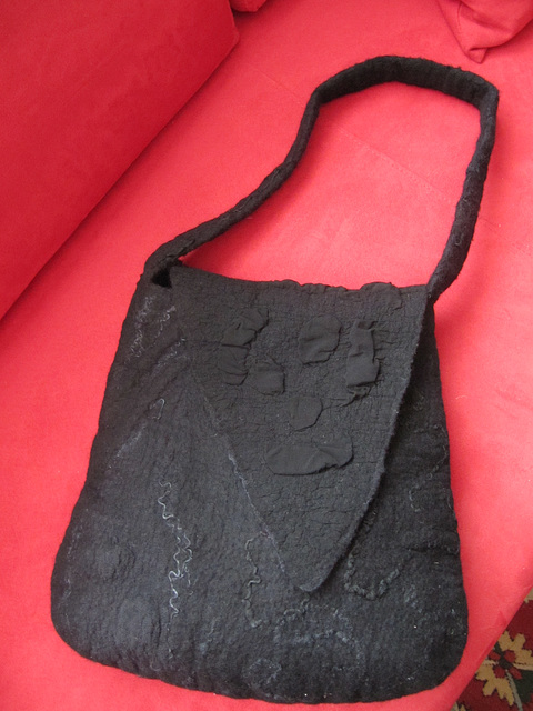 black nuno felted bag