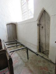 brookland church, kent  (64) c19 bier standing in the n.w. corner of the church between the doors to the schoolroom and the clock turret