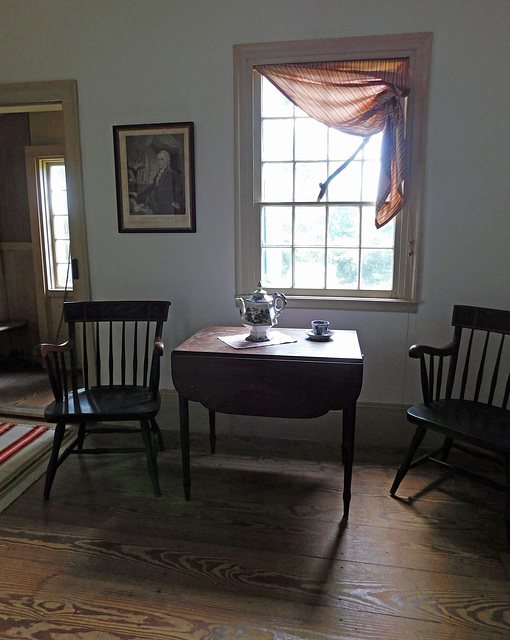 Window and Side Table inside the Hewlett House in Old Bethpage Village, August 2022