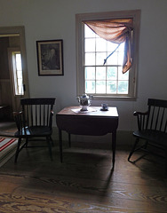 Window and Side Table inside the Hewlett House in Old Bethpage Village, August 2022