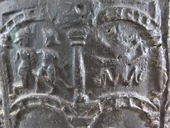 brookland church, kent, latest c12 lead font with signs of the zodiac above labours of the months, the former named in latin, the latter in norman french. it has been suggested that the font was stolen in a mediaeval raid on normandy.