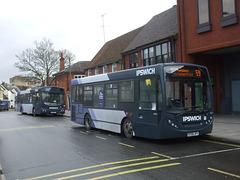 DSCF0639 First Eastern Counties 45119 (RT09 JPT) and 69427 (AU58 FFO) in Ipswich - 2 Feb 2018