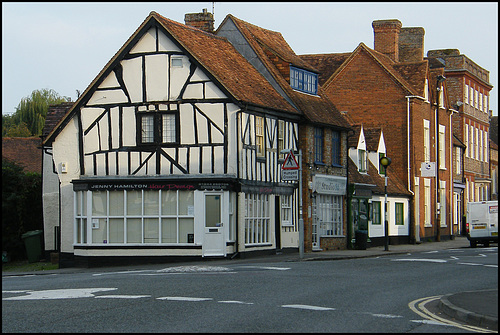 half-timbered corner shop