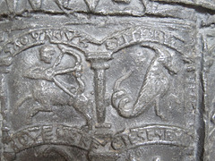 brookland church, kent, latest c12 lead font with signs of the zodiac above labours of the months, the former named in latin, the latter in norman french. it has been suggested that the font was stolen in a mediaeval raid on normandy.