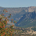 Au loin, le village médiéval de Trigance, département du Var.