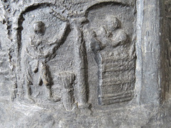 brookland church, kent, latest c12 lead font with signs of the zodiac above labours of the months, the former named in latin, the latter in norman french. it has been suggested that the font was stolen in a mediaeval raid on normandy.