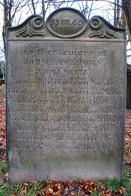 Memorial to the Engineer John Hawthorn of Milton Iron Works Elsecar, Wentworth Old Churchyard, South Yorkshire