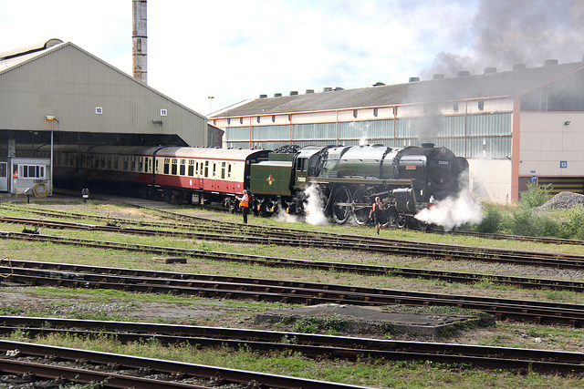 70000 Britannia coming off shed