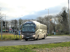 Prospect Coaches PR19 STU on a Megabus service on the A11 at Barton Mills - 13 Dec 2021 (P1100218)