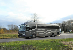 Prospect Coaches PR19 STU on a Megabus service on the A11 at Barton Mills - 13 Dec 2021 (P1100219)