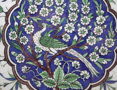 Detail of an Octagonal Tile Depicting a Peacock in a Prunus Tree in the Brooklyn Museum, May 2011