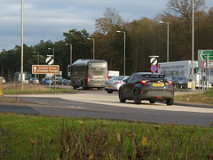 Prospect Coaches PR19 STU on a Megabus service on the A11 at Barton Mills - 13 Dec 2021 (P1100221)