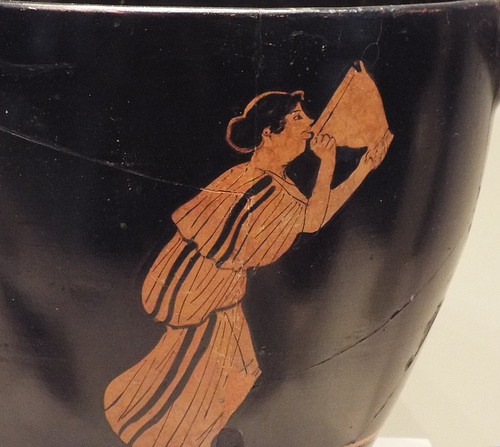 Detail of a Red-Figure Skyphos with a Woman Drinking in the Getty Villa, June 2016