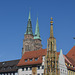 Nürnberg, Schöner Brunnen and St. Sebaldus Cathedral Towers