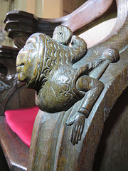 godmanchester church, hunts (9) late c15 jester stall elbow