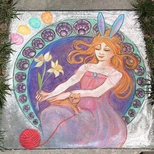 Pandemic chalk: Mucha-inspired 4