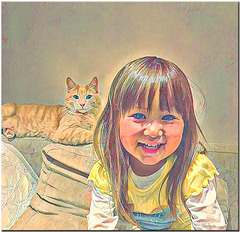 la petite et son chat